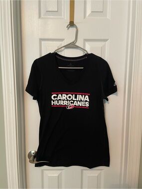 Adidas Black Carolina Hurricanes V-Neck Tee with Red & White Logo